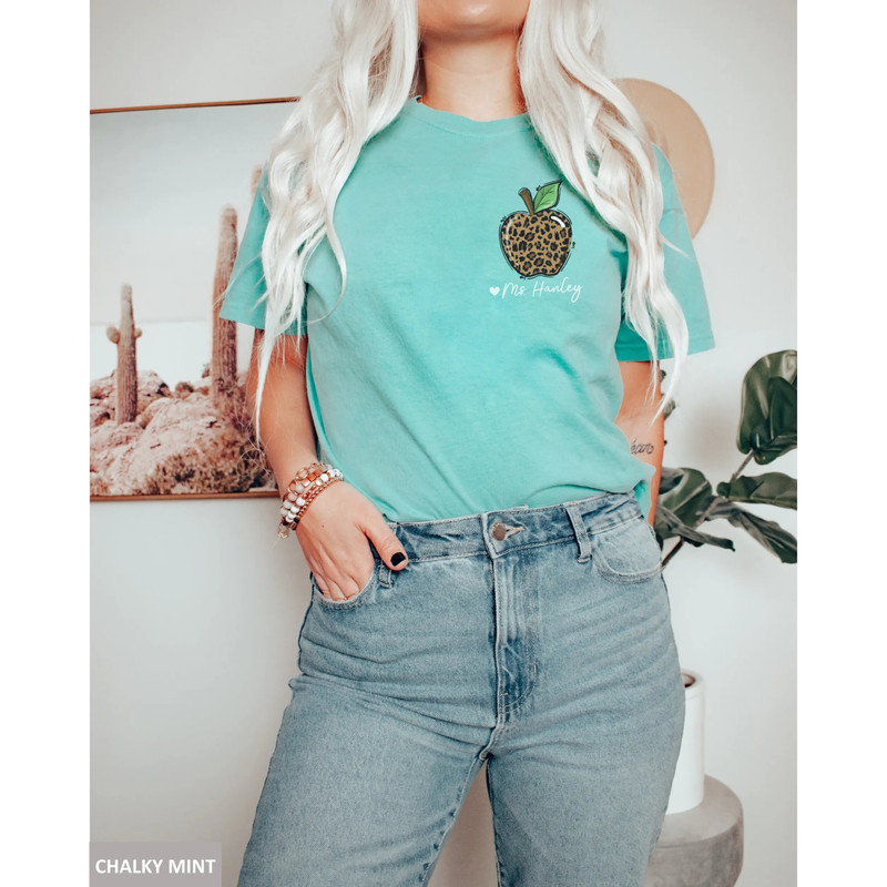 Custom Teacher Name Shirt, Personalized Comfort Colors Cheetah Teacher Tee, Teacher Pocket Apple TShirt, Gift for Teacher, Back to School - 4.jpg