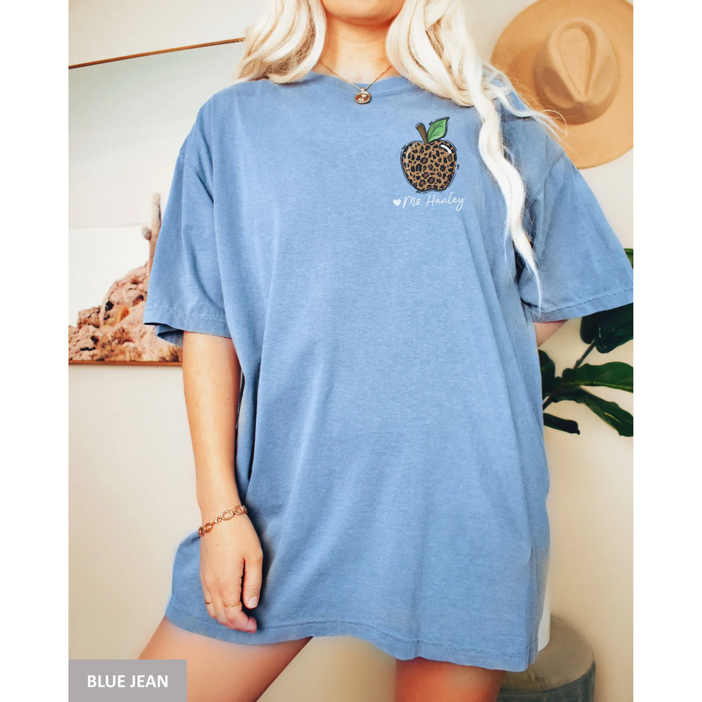 Custom Teacher Name Shirt, Personalized Comfort Colors Cheetah Teacher Tee, Teacher Pocket Apple TShirt, Gift for Teacher, Back to School - 5.jpg