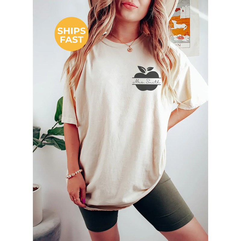 Custom Teacher Name Shirt, Personalized Comfort Colors Teacher Tee, Teacher Pocket Apple Teacher T-Shirt, Gift for Teacher, Back to School - 3.jpg