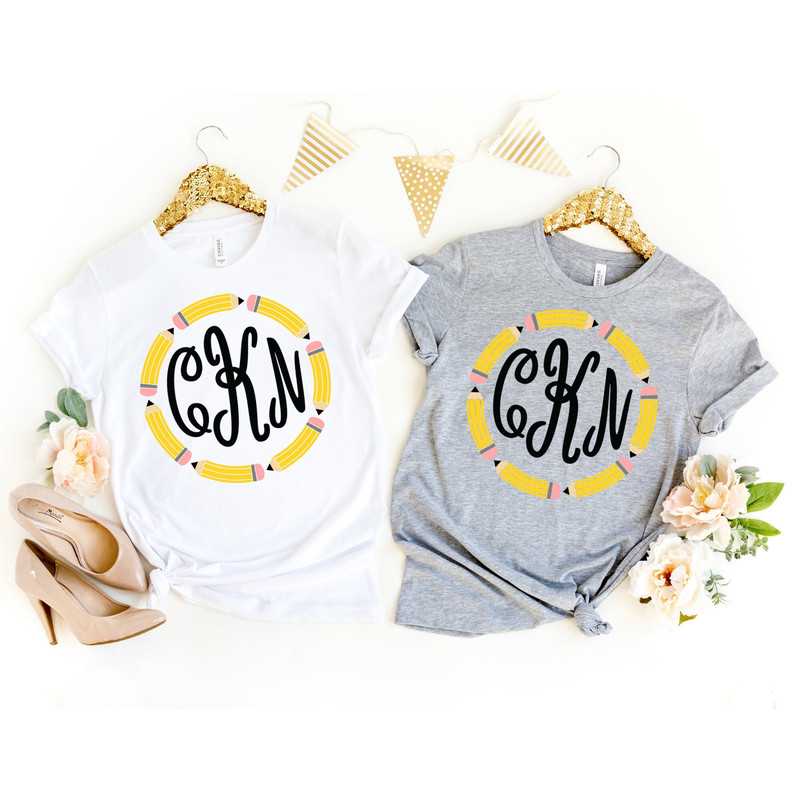 Monogram Pencil Teacher Shirt, Custom Teacher Shirt, Kindergarten Teacher Tee, Teacher Shirt, Field Trip Shirts for Teachers - 1.jpg