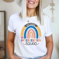 personalized intervention squad rainbow shirt, custom early intervention team tshirt with name, interventionist tee, int