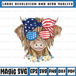 highland cow heifer bandana american flag 4th of july png, highland cow 4th of july png, independence day, digital downl