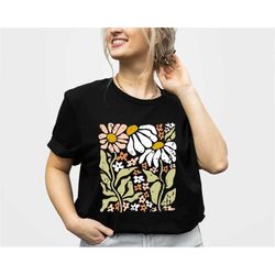 comfort colors shirt, flowers t-shirt, boho wildflowers floral nature shirt, garment dyed, boho shirts, oversized shirts