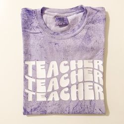 teacher tee, adult unisex comfort colors color blast t-shirt, amethyst, short sleeve, tie dye, trendy top, boho, retro,