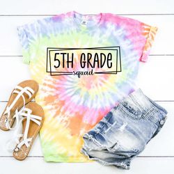 5th grade squad box, fifth grade team, back to school teacher shirt tie dye graphic tee t-shirt