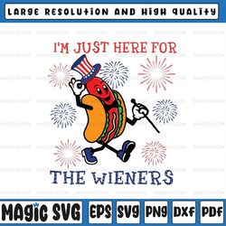 funny hot dog i'm just here for the wieners 4th of july svg, hot dog lover america flag png svg, independence day
