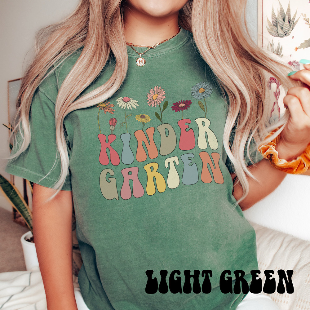 Floral Kindergarten Teacher Shirt, Comfort Colors Kinder Teacher Tee, Kindergarten Crew Tshirt, Kinder Wildflower Shirt, Pressed Flowers - 5.jpg