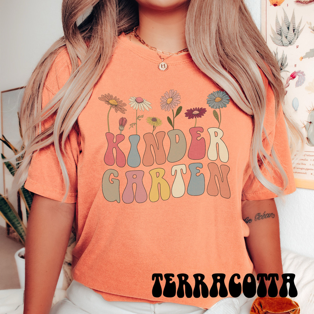 Floral Kindergarten Teacher Shirt, Comfort Colors Kinder Teacher Tee, Kindergarten Crew Tshirt, Kinder Wildflower Shirt, Pressed Flowers - 7.jpg