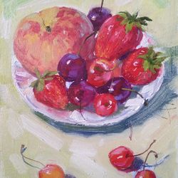 berries still life, fruit still life original oil painting, fine art