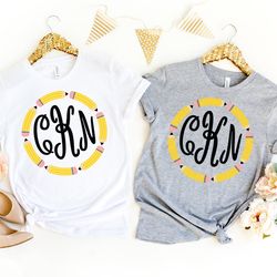 monogram pencil teacher shirt, custom teacher shirt, kindergarten teacher tee, teacher shirt, field trip shirts for teac