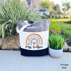 personalized teacher bag, boho rainbow teacher bag, custom teacher bag, back to school gift, teacher appreciation gift,