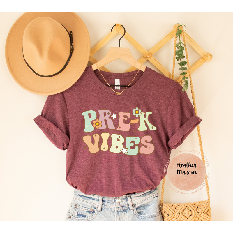Pre-K Teacher Shirts, Pre Kindergarten Vibes teacher tee, Elementary back to school Retro Vintage PreK teach gift grade level cute vibes - 4.jpg