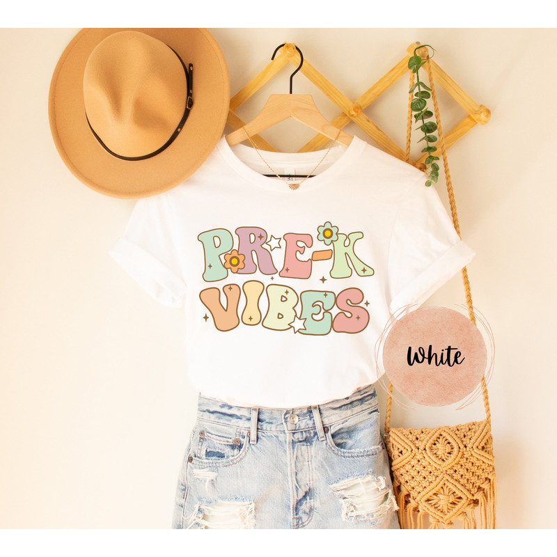 Pre-K Teacher Shirts, Pre Kindergarten Vibes teacher tee, Elementary back to school Retro Vintage PreK teach gift grade level cute vibes - 5.jpg