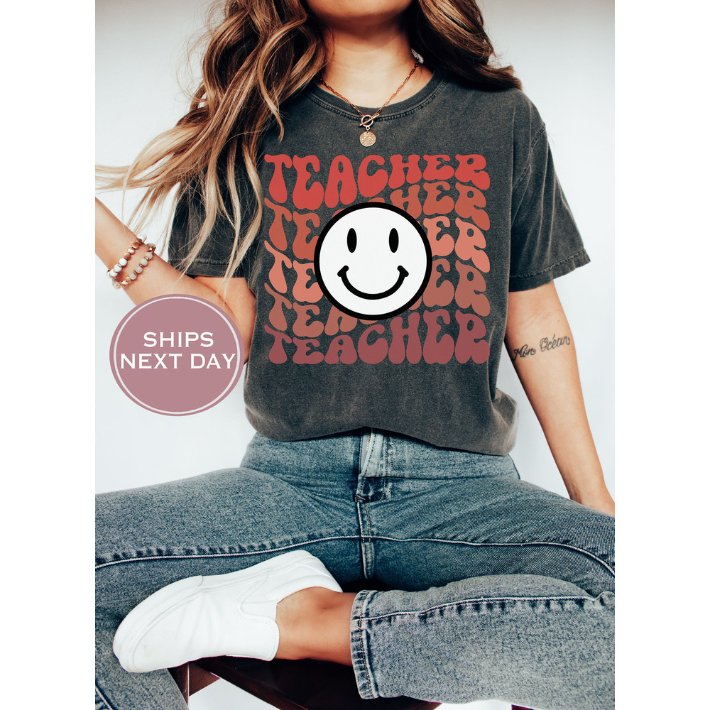 Retro Teacher Comfort Colors Shirt, Teacher Tshirt, Groovy Teacher Shirt, New Teacher Gift, Back to School Shirt, Teacher Appreciation - 2.jpg