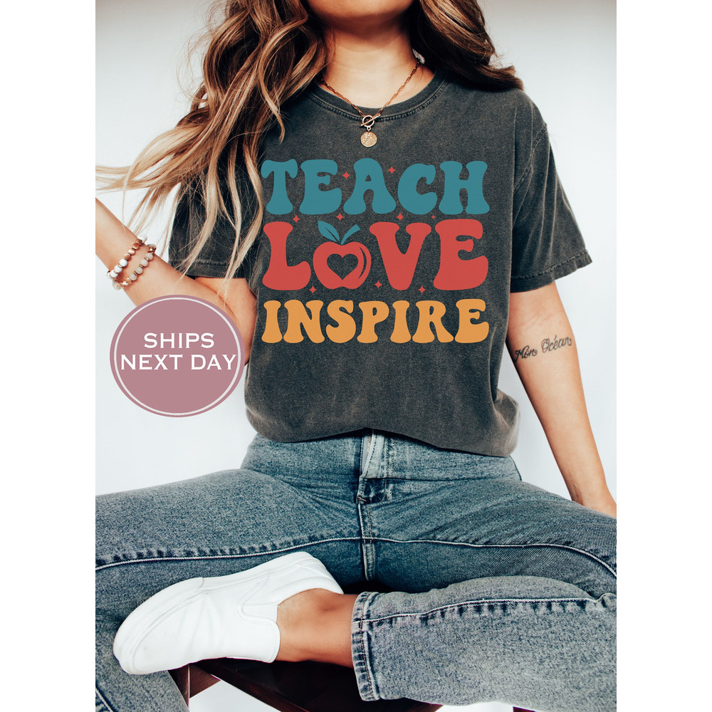 Retro Teacher Comfort Colors Shirt, Teacher Tshirt, Teach Love Inspire Shirt, New Teacher Gift, Back to School Shirt, Teacher Appreciation - 1.jpg