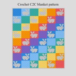 Crochet C2C Rainbow bunnies blanket pattern PDF Download