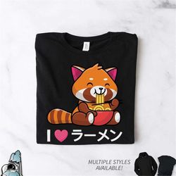 red panda shirt, ramen shirt, red panda ramen gift, japanese ramen noodles gifts, animal lover gift, red panda art, cute