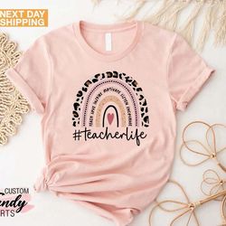 teacher rainbow shirt, inspirational teacher t-shirt, teacher leopard shirt, gift for teachers, leopard rainbow teacher