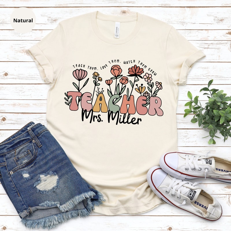 Wildflower Teacher Name Shirt, Custom Teacher TShirt, Personalized Teacher T Shirt, Gift for Teacher, Cute Teacher Tee, Groovy Teacher Shirt - 5.jpg