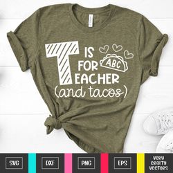 t is for teacher svg, back to school svg, t is for taco cut file, funny teacher saying png, 1st day of school quote for