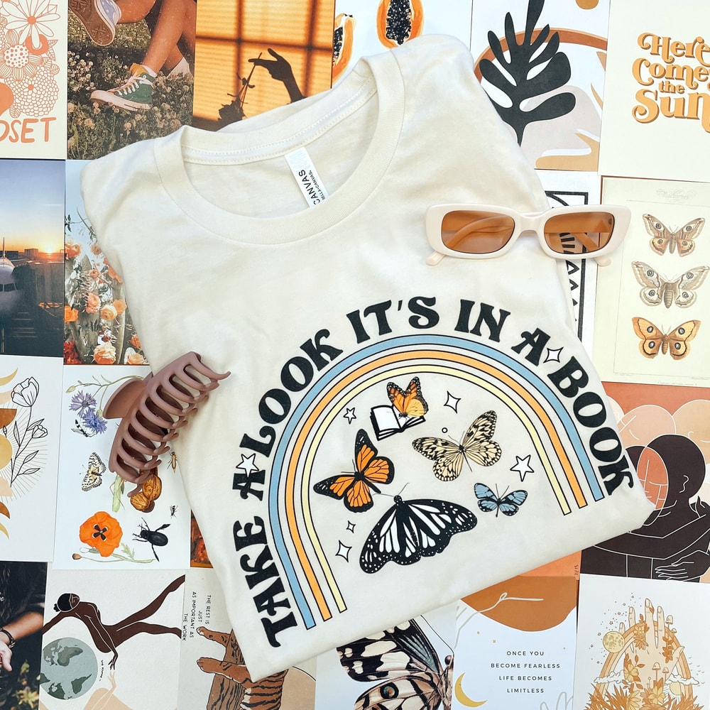 Teacher Appreciation Shirt, Teacher Shirt, Take a Look, It's in a book, Rainbow Shirt, Teacher Gift, Funny Teacher Tee, Sweatshirt, 16-1 DTG - 1.jpg