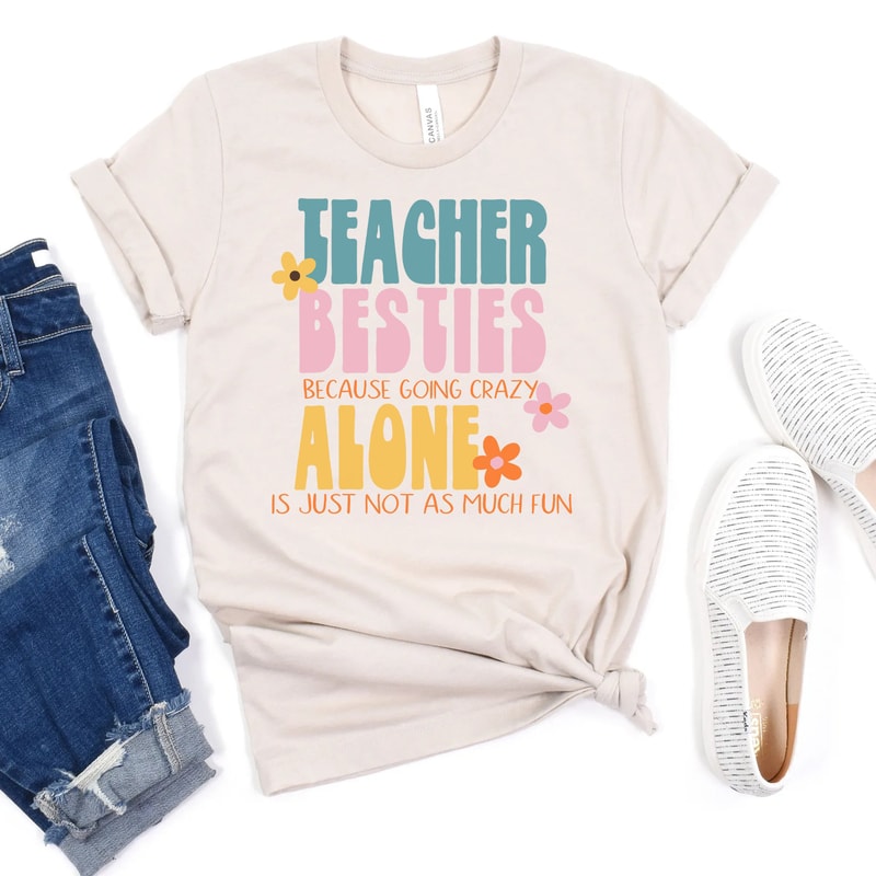 Teacher Bestie Shirt, Funny Teacher Shirts, Teacher Coworker Shirt, Teaching Partner Gift, Preschool Teacher Shirt, Teacher Clothes - 1.jpg