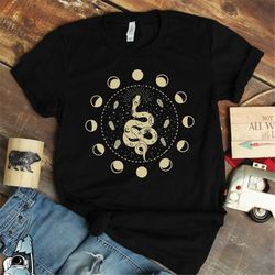 moon crystals shirt, mystical snake shirt, moon shirt, moon gift, witch shirts, moon phases shirt, crystal gift, moon ar