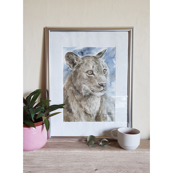 1 Watercolor artwork painting Portrait of a lioness 7.8 - 10.9 in (19.9 - 27.7 cm)..jpg