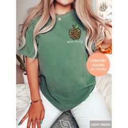 custom teacher name shirt, personalized comfort colors cheetah teacher tee, teacher pocket apple tshirt, gift for teache