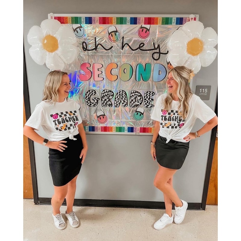 Teacher Checkered Tee, Adult Unisex Bella Canvas T-Shirt, White, Short Sleeve Shirt, Trendy Top, Retro, Gift, Teacher Mode, Back to School - 5.jpg