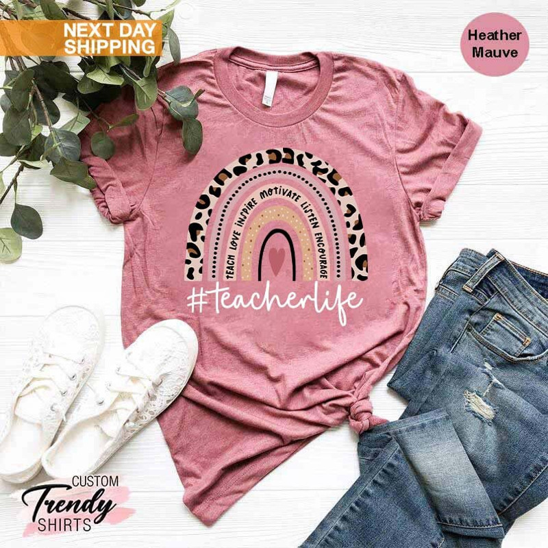 Teacher Rainbow Shirt, Inspirational Teacher T-Shirt, Teacher Leopard Shirt, Gift for Teachers, Leopard Rainbow Teacher Shirt, Teachers Gift - 4.jpg