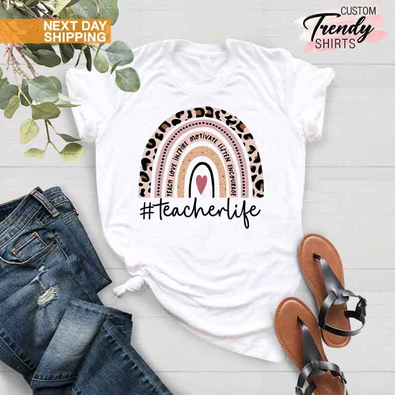 Teacher Rainbow Shirt, Inspirational Teacher T-Shirt, Teacher Leopard Shirt, Gift for Teachers, Leopard Rainbow Teacher Shirt, Teachers Gift - 5.jpg