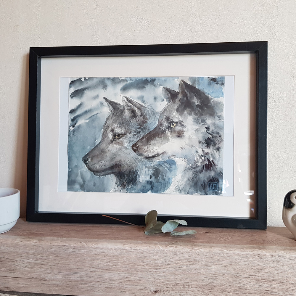 01 Watercolor artwork painting The look of the wolf 10.5- 7.7 in (26.7 - 19.8 cm)..jpg