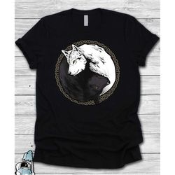 wolf yin yang shirt, wolf art print, wolf shirt, wolves t-shirt, wolf balance, animal lover shirt, yin yang animal, blac
