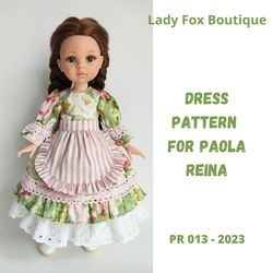 Dress and apron pattern for Paola Reina dolls