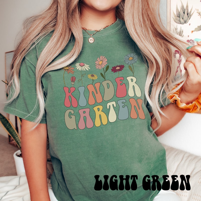 Floral Kindergarten Teacher Shirt, Comfort Colors Kinder Teacher Tee, Kindergarten Crew Tshirt, Kinder Wildflower Shirt, Pressed Flowers - 5.jpg