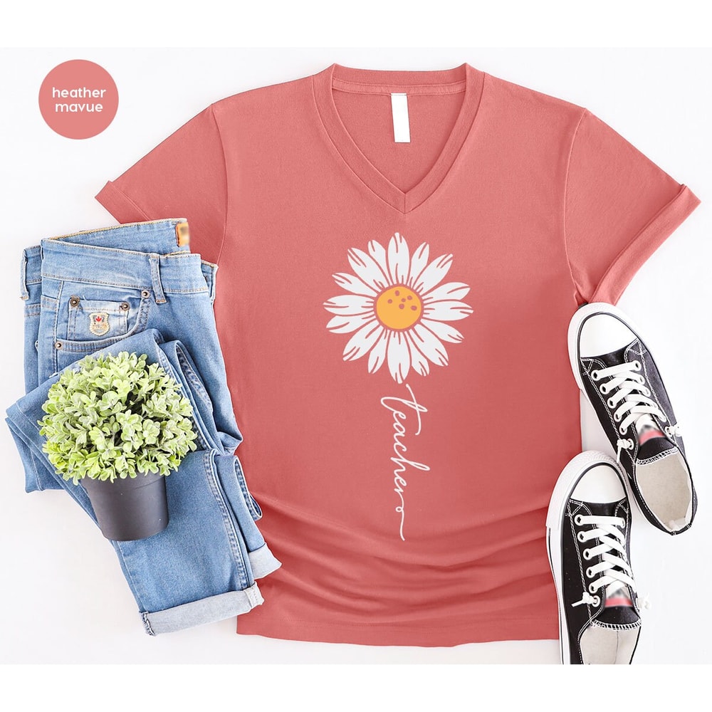 Floral Teacher Shirt, Minimalist TShirts, Cute Teacher Gifts, Teacher Appreciation Gifts, Inspirational Teacher TShirt, Daisy Graphic Tees - 7.jpg