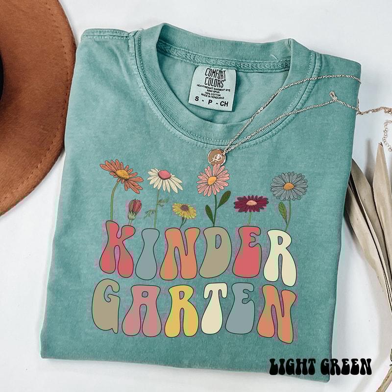 Floral Kindergarten Teacher Shirt, Comfort Colors Kinder Teacher Tee, Kindergarten Crew Tshirt, Kinder Wildflower Shirt, Pressed Flowers - 6.jpg