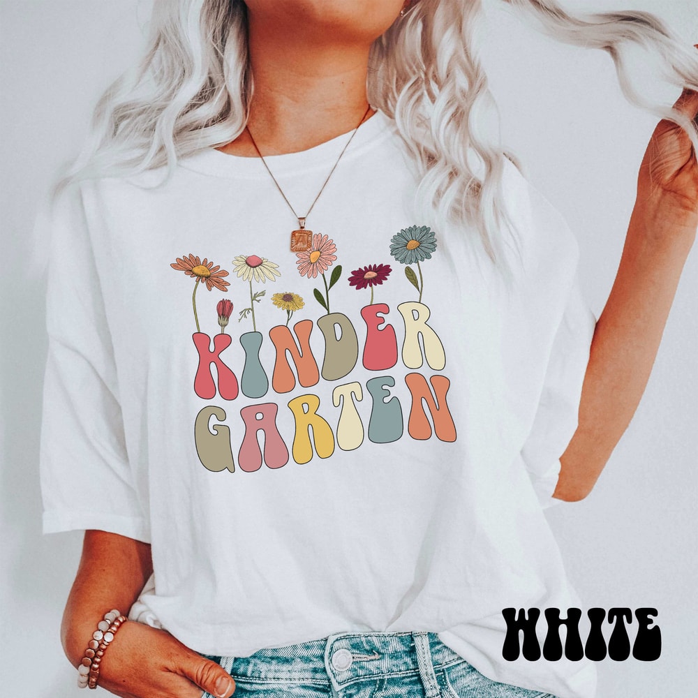 Floral Kindergarten Teacher Shirt, Comfort Colors Kinder Teacher Tee, Kindergarten Crew Tshirt, Kinder Wildflower Shirt, Pressed Flowers - 8.jpg