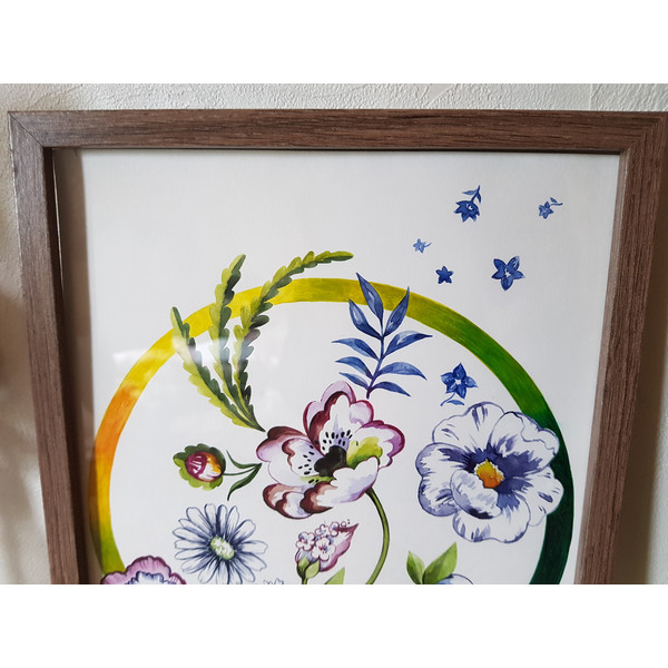 2 Watercolor artworkl painting in a frame -  flower arrangement  8.2 - 11.6 in ( 21-29,7cm )..jpg