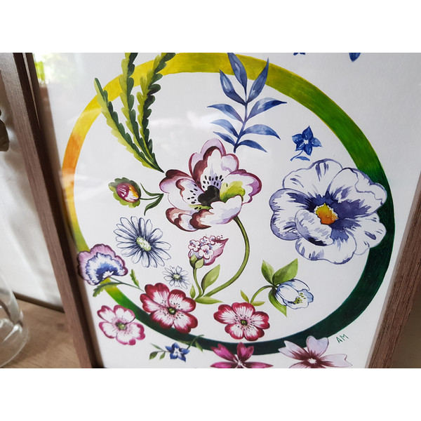 4 Watercolor artworkl painting in a frame -  flower arrangement  8.2 - 11.6 in ( 21-29,7cm )..jpg