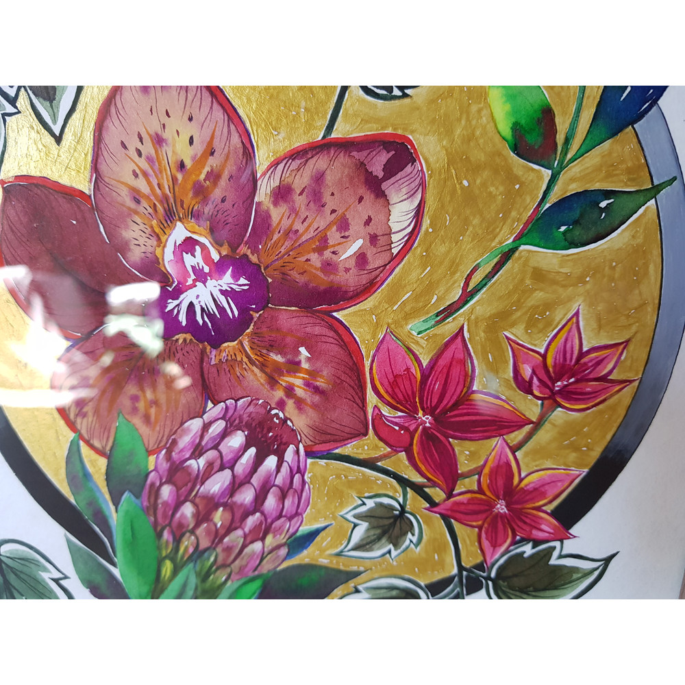 5 Watercolor artworkl painting in a frame -  flower arrangement 02.   8.2 - 11.6 in ( 21-29,7cm )..jpg