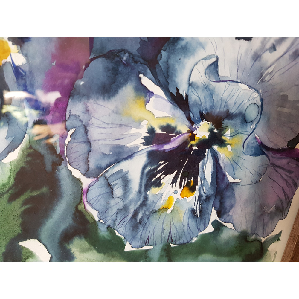 4 Watercolor artworkl painting in a frame - Flowers of violets 8.2 - 11.6 in ( 21-29,7cm )..jpg