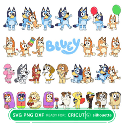 Bluey Characters Bundle Svg, Birthday Invitation Svg, Bluey the Dog Svg, Bluey And Bingo Svg, Cricut, Silhouette Vectors