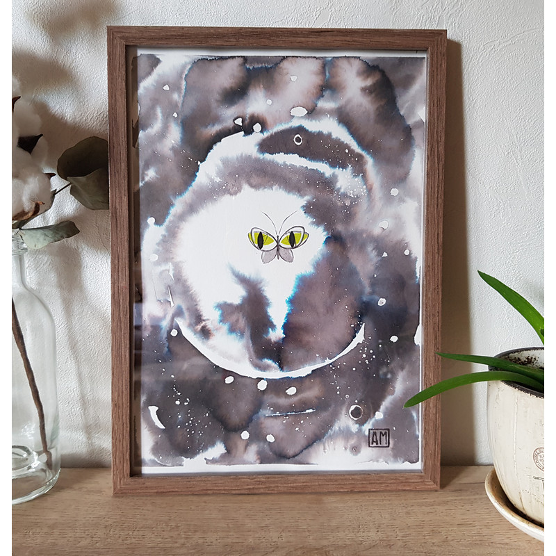 1 Watercolor workl painting in a frame -abstract butterfly  8.2 - 11.6 in ( 21-29,7cm )..jpg