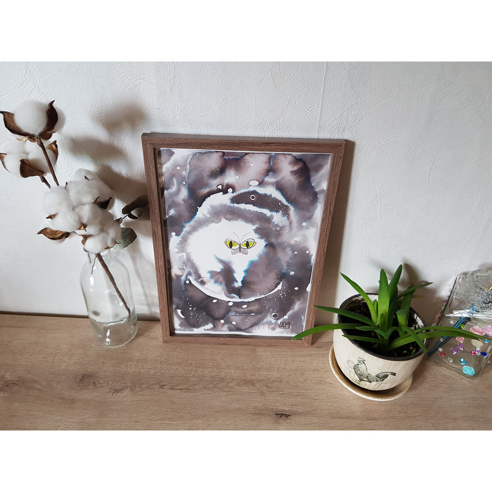 4 Watercolor workl painting in a frame -abstract butterfly  8.2 - 11.6 in ( 21-29,7cm )..jpg