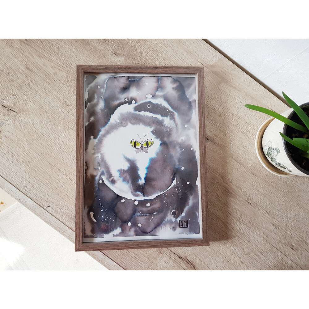 5 Watercolor workl painting in a frame -abstract butterfly  8.2 - 11.6 in ( 21-29,7cm )..jpg