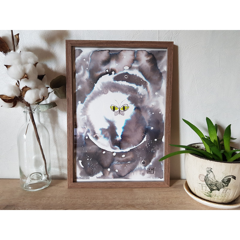 6 Watercolor workl painting in a frame -abstract butterfly  8.2 - 11.6 in ( 21-29,7cm )..jpg