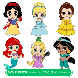 Disney Baby Princess Bundle Svg, Disney Svg, Cute Princess Svg, Cricut, Silhouette Vector Cut Files