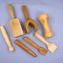 Set of 7 Tok Sen Massage Tools (Hammer, Catapult, Wedge x2, Stick, Ball Stick, Dumbbell ), Thai Massage Wooden Tools
